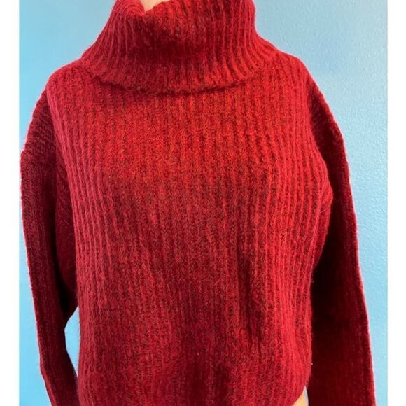 NWT Thakoon Cropped Ribbed Turtleneck Sweater Burgundy Oversized S - Picture 2 of 5